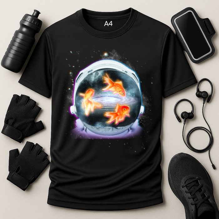 Space Astronaut Helmet Goldfish Cooling Performance Crew T-Shirt