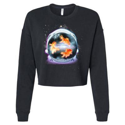 Space Astronaut Helmet Goldfish Cropped Pullover Crew