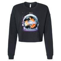 Space Astronaut Helmet Goldfish Cropped Pullover Crew