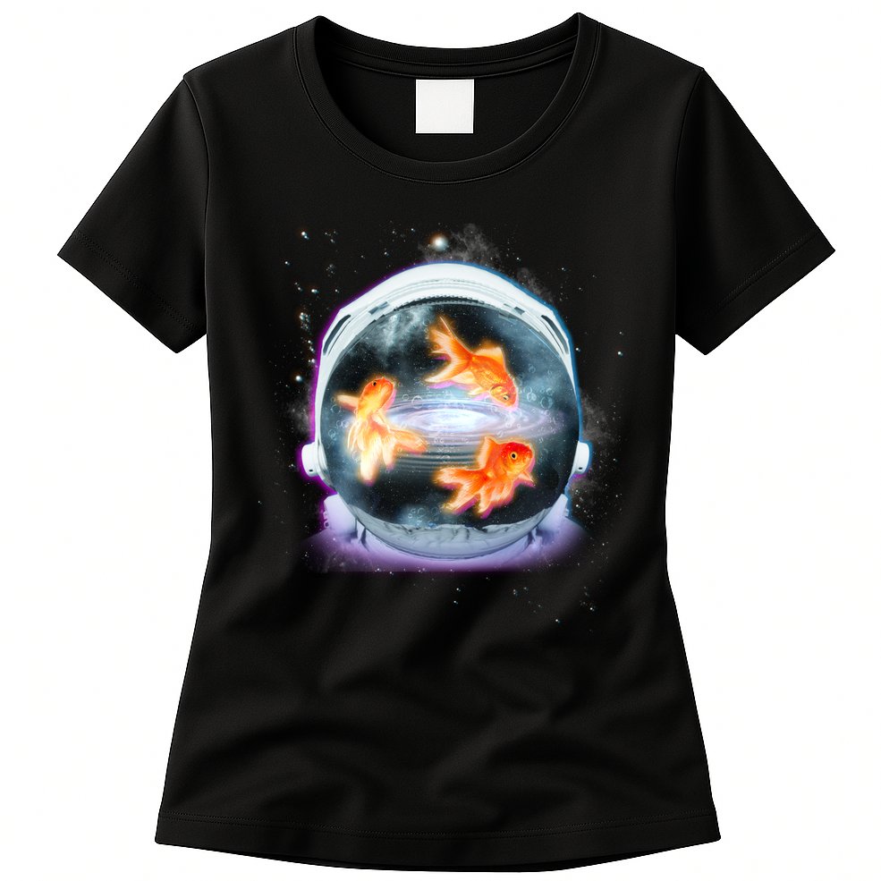 Space Astronaut Helmet Goldfish Womens T-Shirt