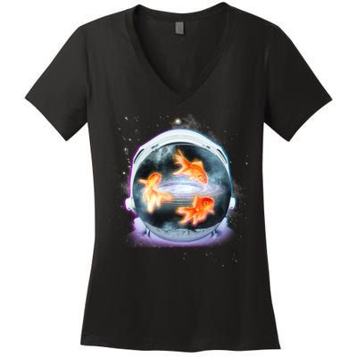 Space Astronaut Helmet Goldfish Women's V-Neck T-Shirt