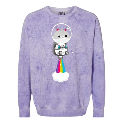 Space Cat Blasting Off Colorblast Crewneck Sweatshirt