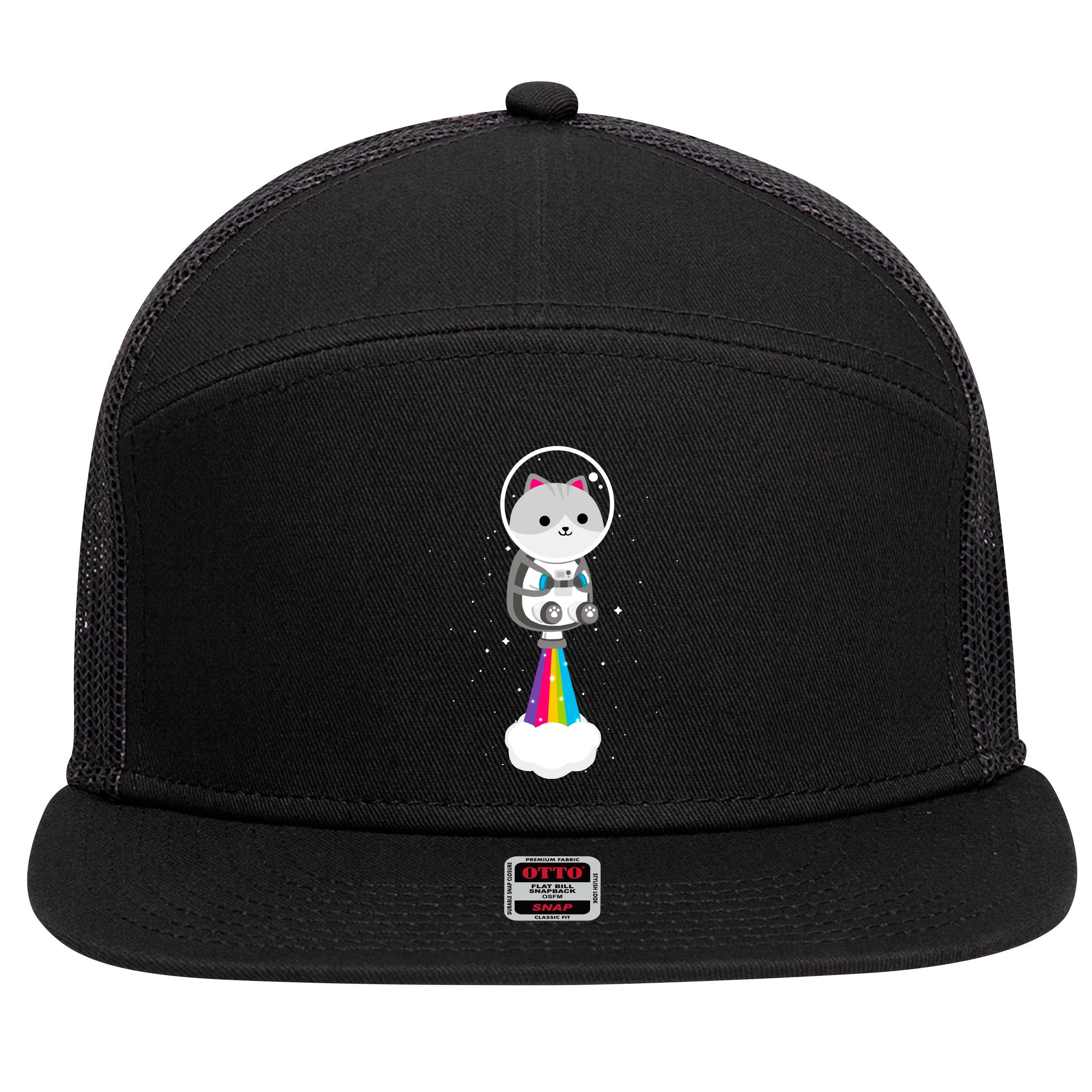 Space Cat Blasting Off 7 Panel Mesh Trucker Snapback Hat