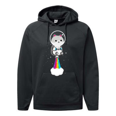 Space Cat Blasting Off Performance Fleece Hoodie