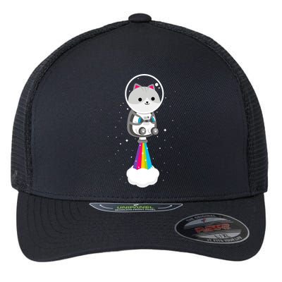 Space Cat Blasting Off Flexfit Unipanel Trucker Cap
