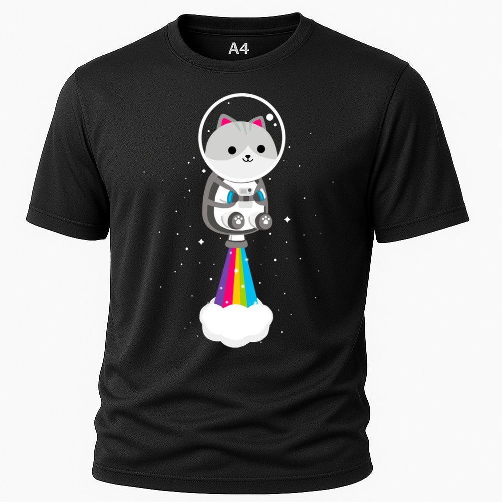 Space Cat Blasting Off Performance Shirt