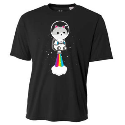 Space Cat Blasting Off Cooling Performance Crew T-Shirt