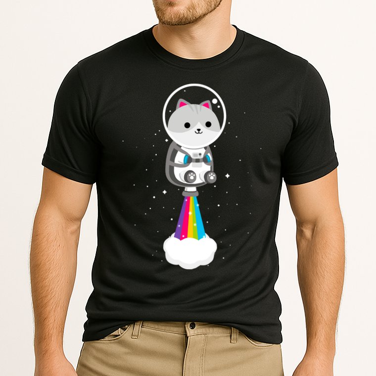 Space Cat Blasting Off Performance Shirt