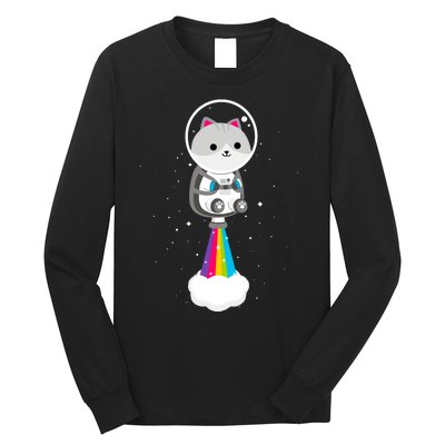 Space Cat Blasting Off Long Sleeve Shirt