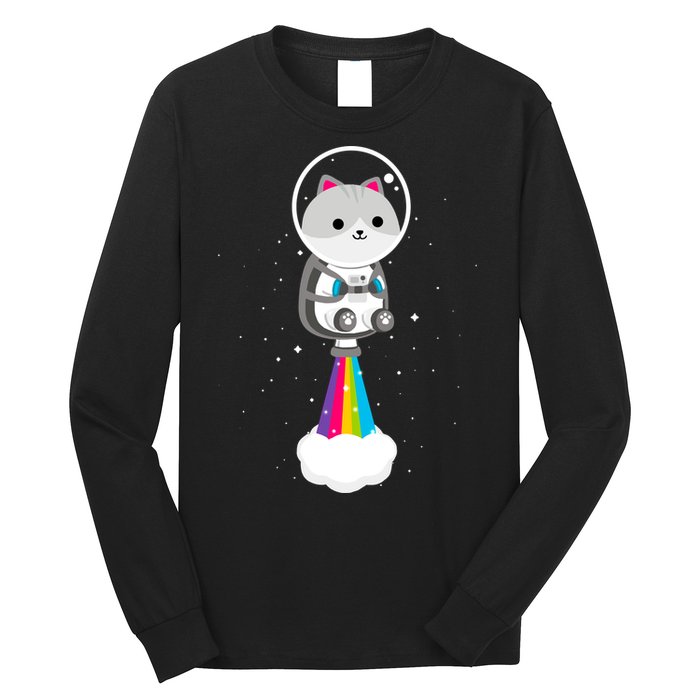 Space Cat Blasting Off Long Sleeve Shirt