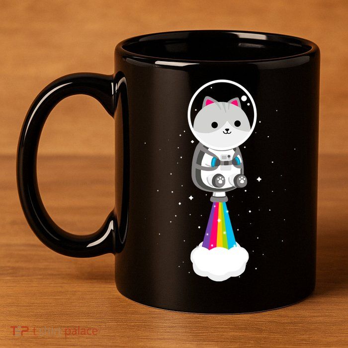 Space Cat Blasting Off 11oz C Handle Ceramic Mug