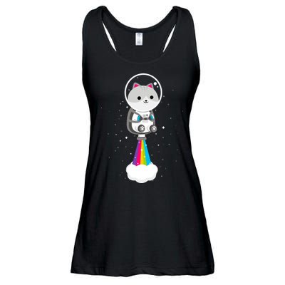 Space Cat Blasting Off Ladies Essential Flowy Tank