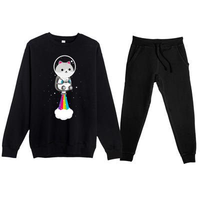 Space Cat Blasting Off Premium Crewneck Sweatsuit Set