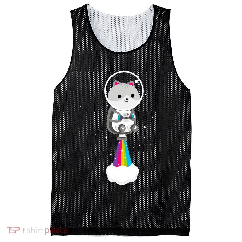 Space Cat Blasting Off Mesh Reversible Basketball Jersey Tank
