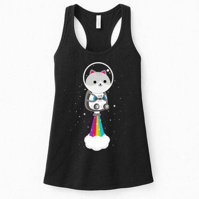 Space Cat Blasting Off Womens Tank Top