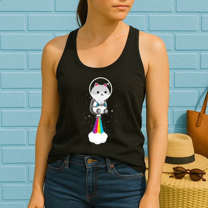 Space Cat Blasting Off Womens Tank Top