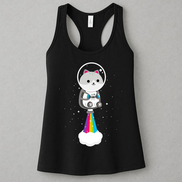 Space Cat Blasting Off Womens Tank Top