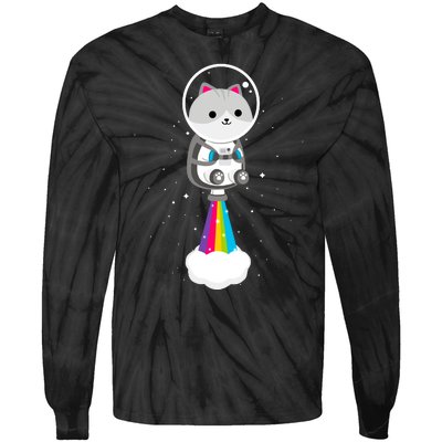 Space Cat Blasting Off Tie-Dye Long Sleeve Shirt