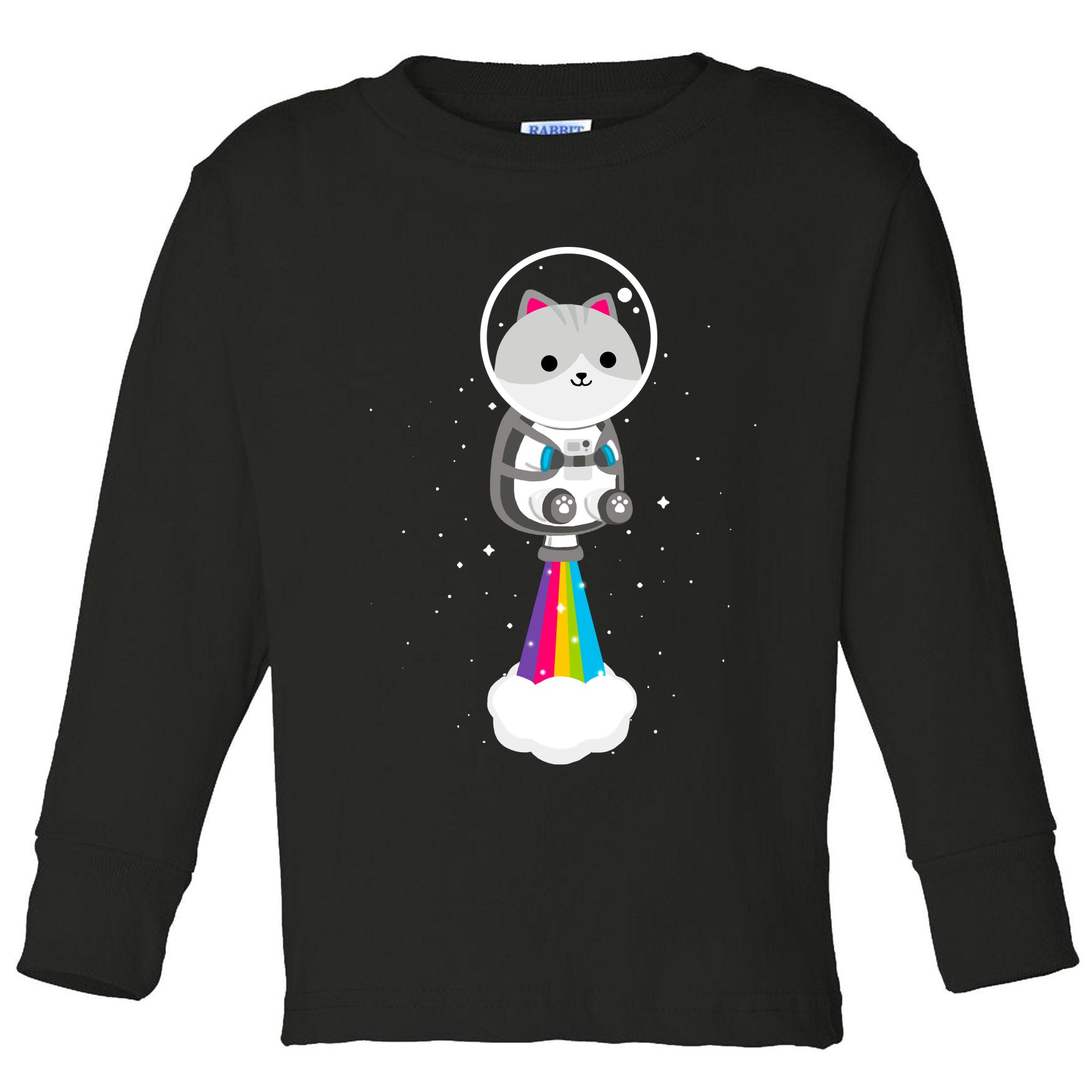 Space Cat Blasting Off Toddler Long Sleeve Shirt