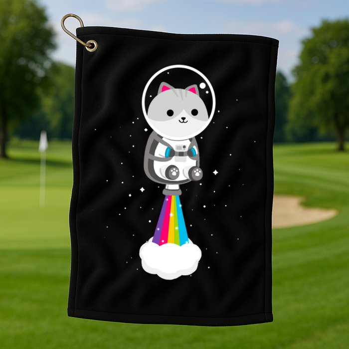 Space Cat Blasting Off Golf Towel