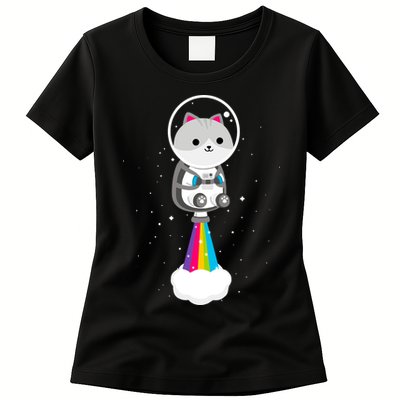 Space Cat Blasting Off Womens T-Shirt