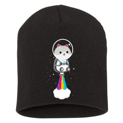 Space Cat Blasting Off Short Acrylic Beanie