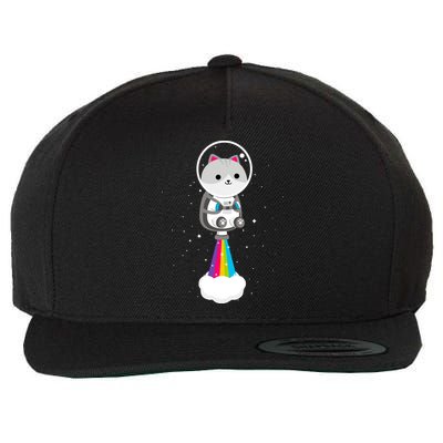 Space Cat Blasting Off Wool Snapback Cap