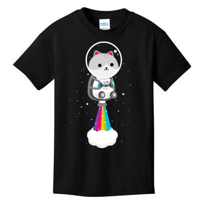 Space Cat Blasting Off Kids T-Shirt