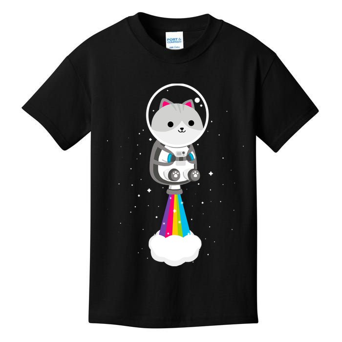 Space Cat Blasting Off Kids T-Shirt