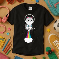 Space Cat Blasting Off Kids T-Shirt