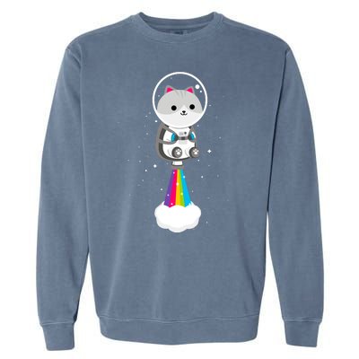 Space Cat Blasting Off Garment-Dyed Sweatshirt