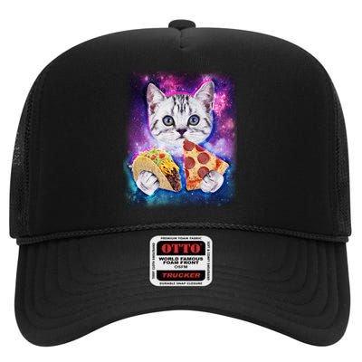 Space Cat Pizza And Tacos High Crown Mesh Back Trucker Hat