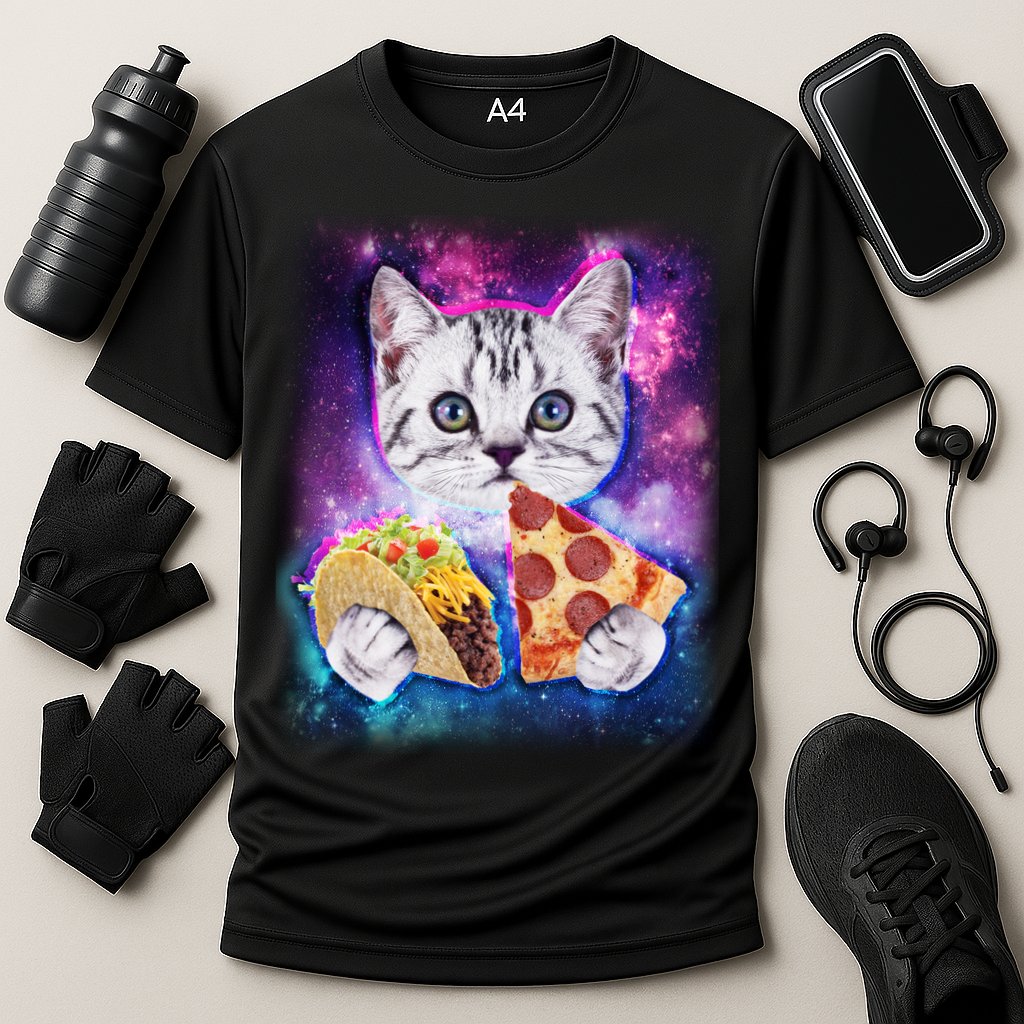 Space Cat Pizza And Tacos Performance Shirt
