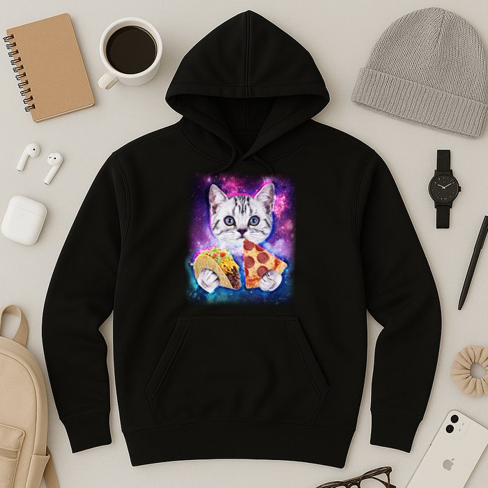 Space Cat Pizza And Tacos Hoodie