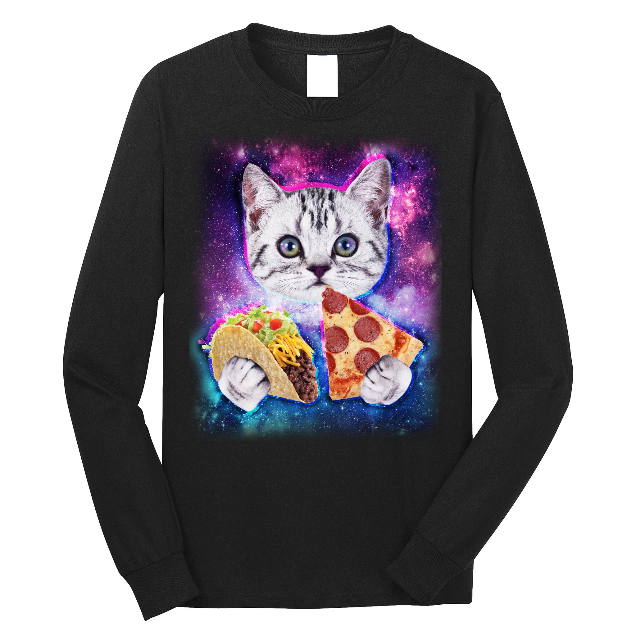 Space Cat Pizza And Tacos Long Sleeve Shirt