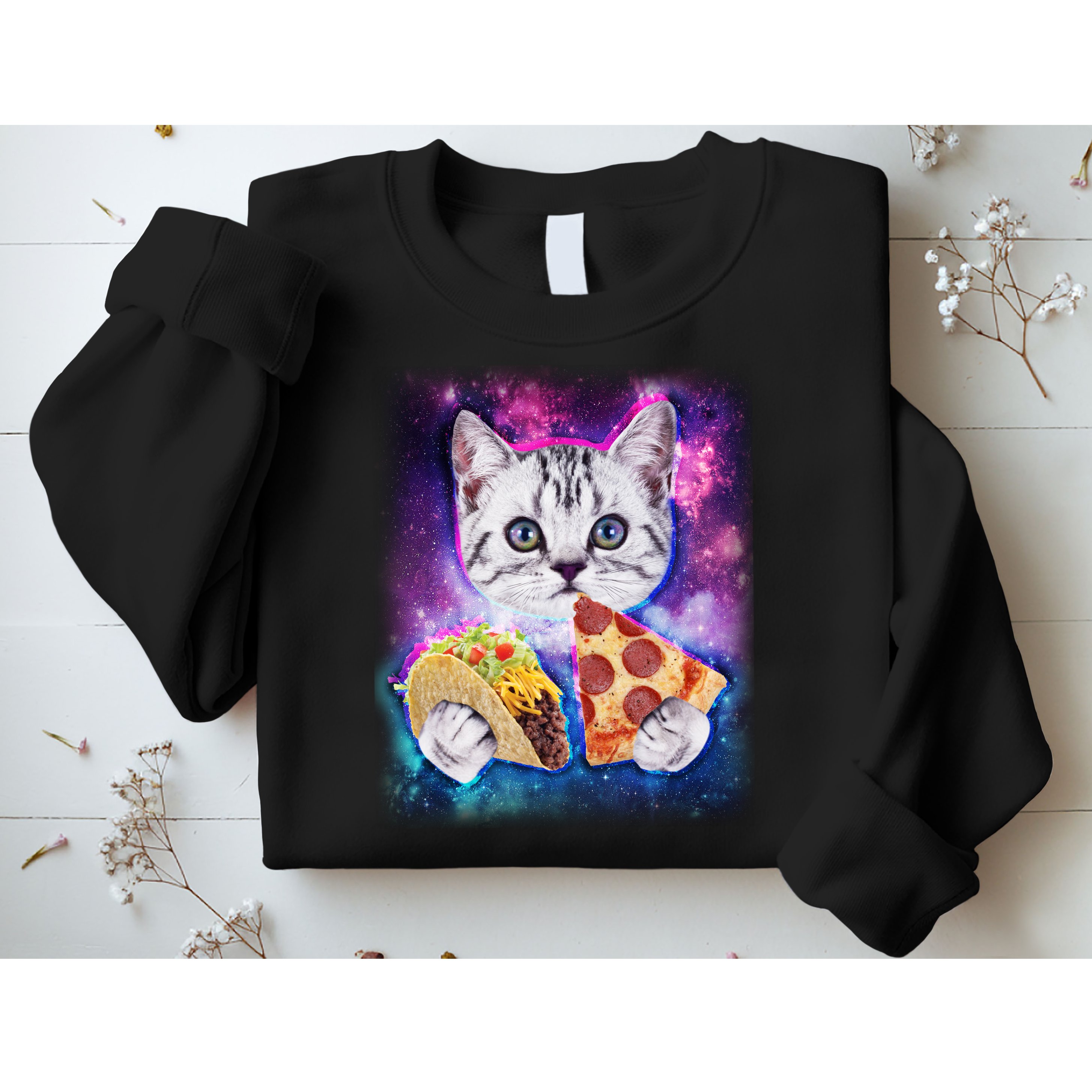 Space Cat Pizza And Tacos Sweatshirt