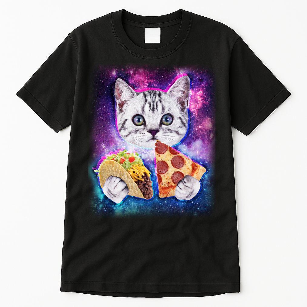 Space Cat Pizza And Tacos Tall T-Shirt