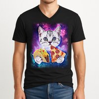 Space Cat Pizza And Tacos V-Neck T-Shirt