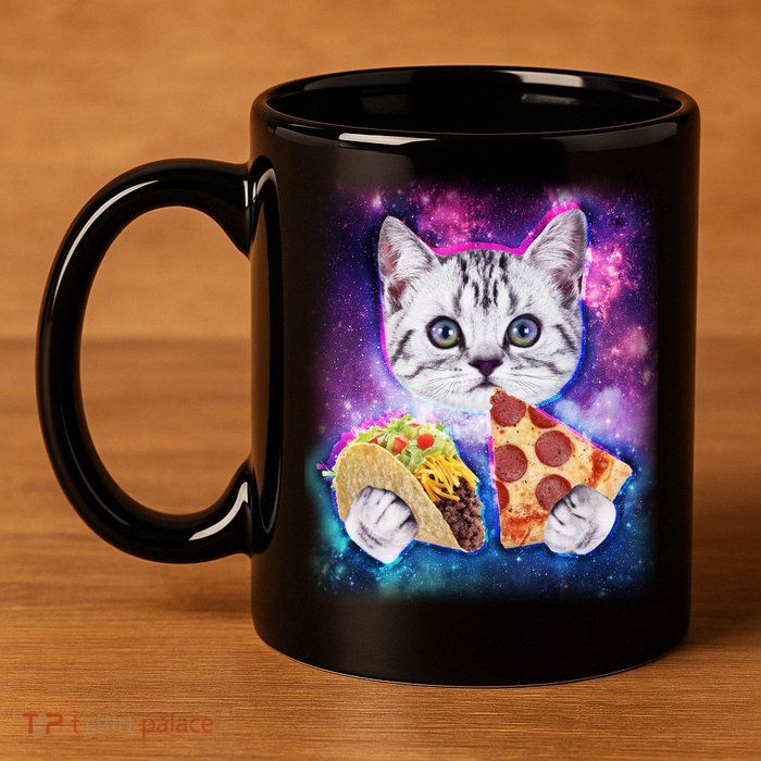 Space Cat Pizza And Tacos 11oz C Handle Ceramic Mug