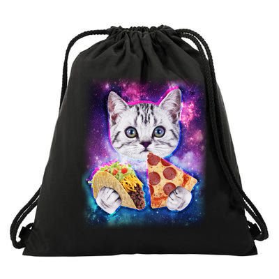 Space Cat Pizza And Tacos Drawstring Bag