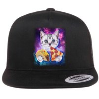 Space Cat Pizza And Tacos Flat Bill Trucker Hat