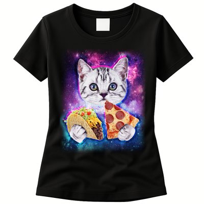 Space Cat Pizza And Tacos Womens T-Shirt
