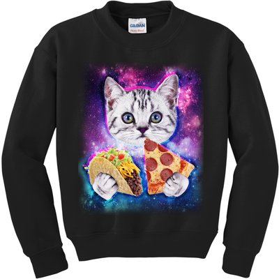 Space Cat Pizza And Tacos Kids Sweatshirt