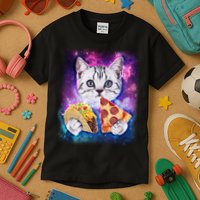 Space Cat Pizza And Tacos Kids T-Shirt