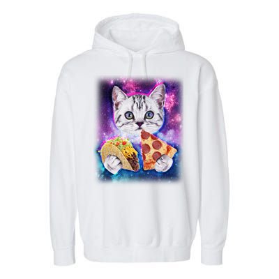 Space Cat Pizza And Tacos Garment-Dyed Fleece Hoodie