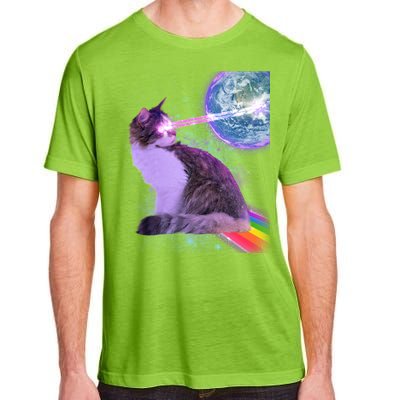 Space Cat Shooting Lazer Into Moon Adult ChromaSoft Performance T-Shirt