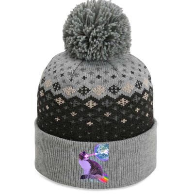 Space Cat Shooting Lazer Into Moon The Baniff Cuffed Pom Beanie