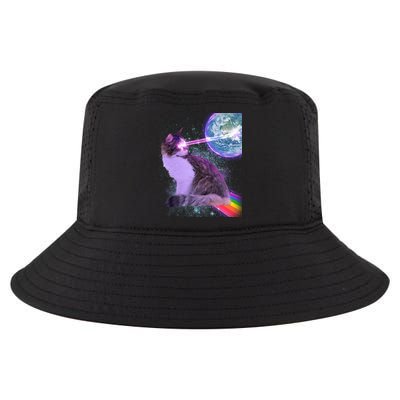 Space Cat Shooting Lazer Into Moon Cool Comfort Performance Bucket Hat