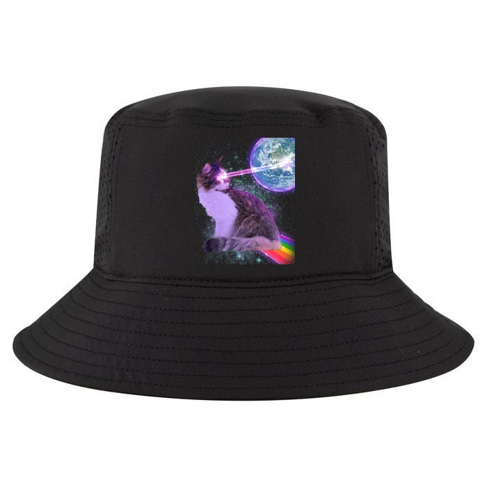 Space Cat Shooting Lazer Into Moon Cool Comfort Performance Bucket Hat