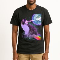 Space Cat Shooting Lazer Into Moon Tall T-Shirt